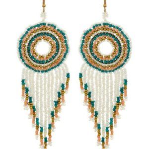 New Trendy Southwest Style Teal, White & Gold Seed Bead Earrings